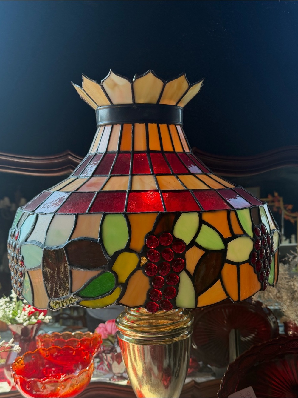 Stained Glass Grape Mosaic Shade - Red, Amber & Green